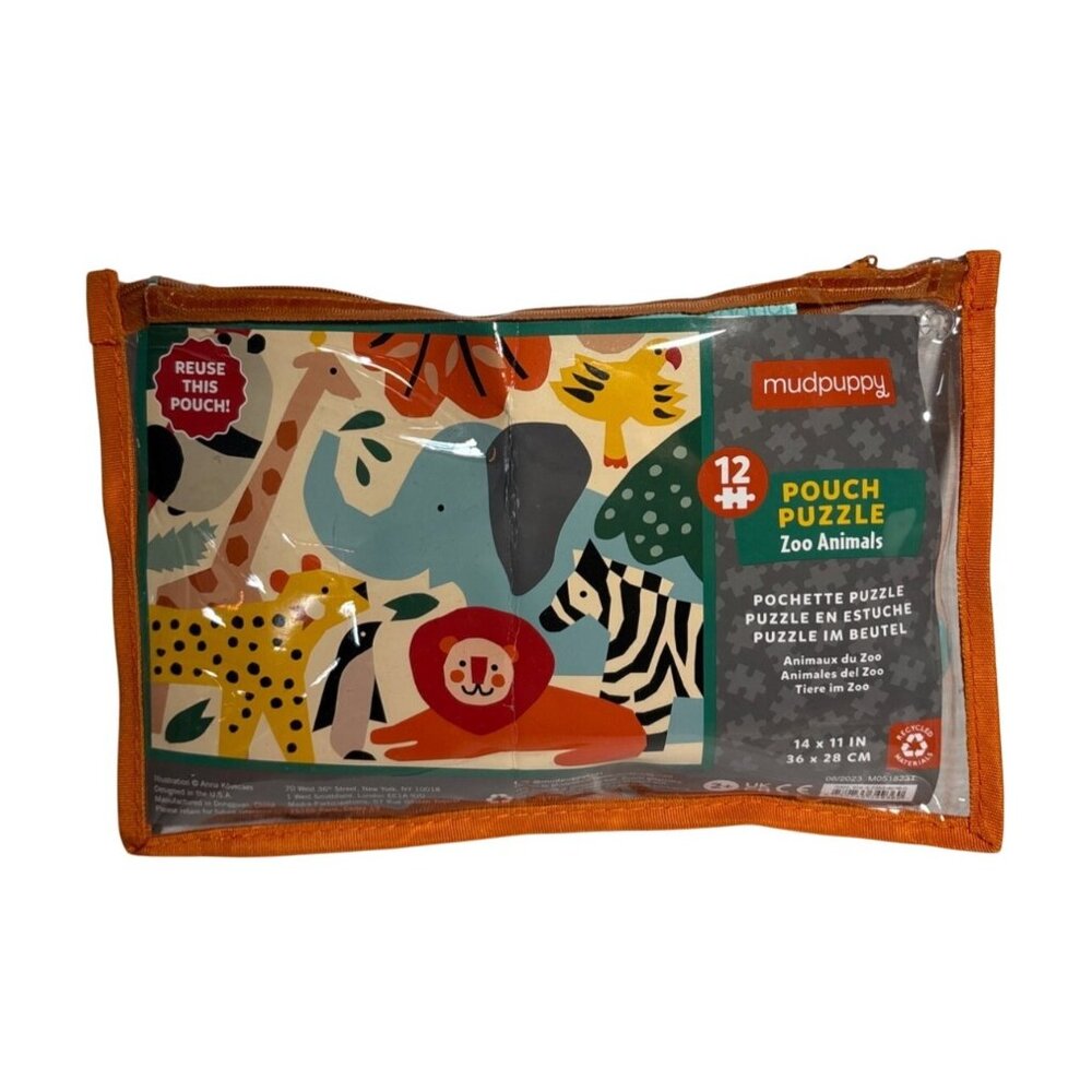 Mudpuppy Zoo Animals 12-Piece Pouch Puzzle Ages 2+ Recyclable Materials